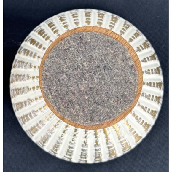 Haeger Gold Tweed Glaze Candleholders 22kt Lot of 2 Ceramic 4" Tall Wood Base - Picture 12 of 12